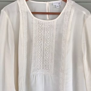 J Jill XL cream embroidered peasant blouse top NWT